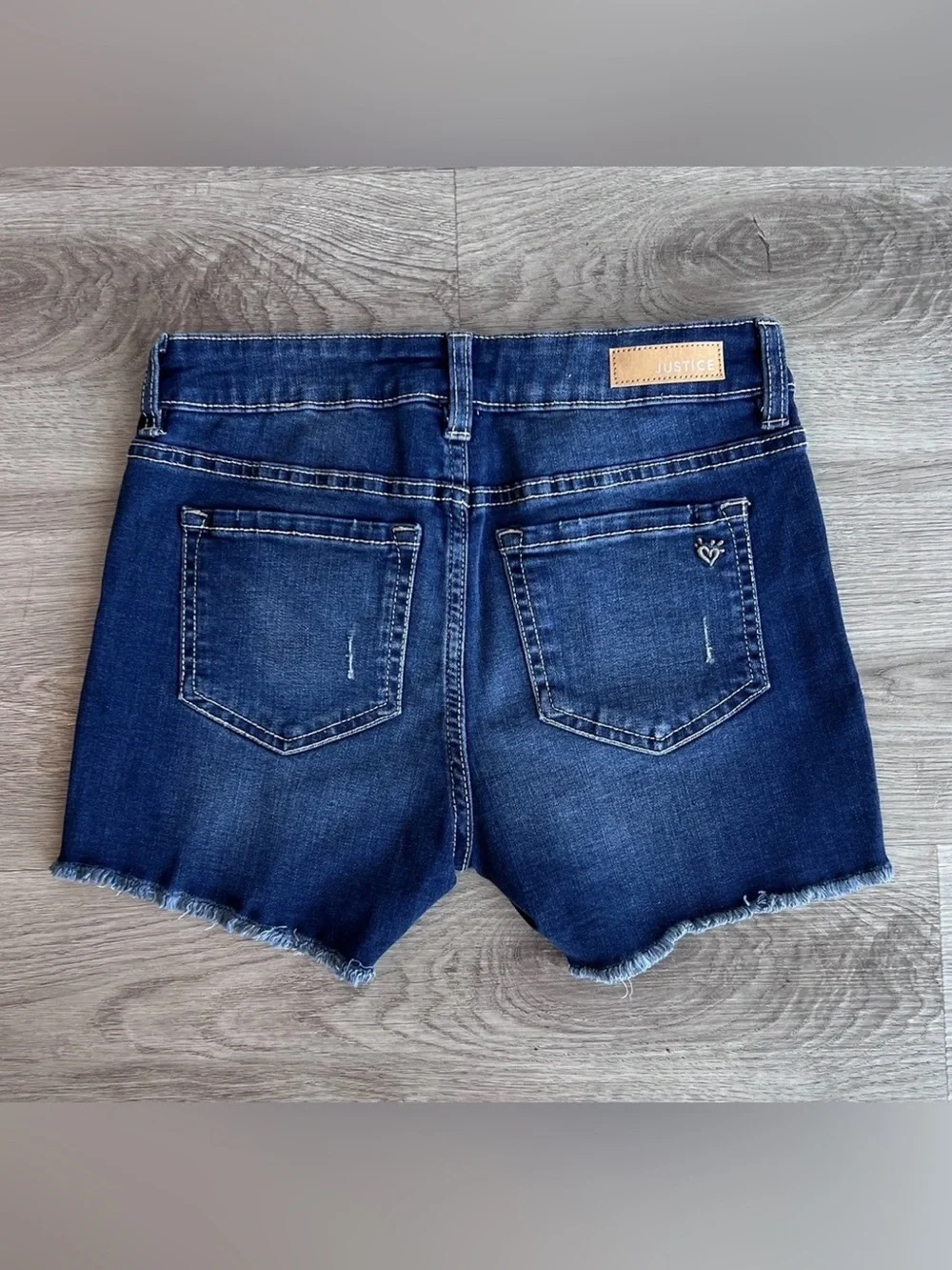 Justice Girls Distressed Classic Denim Jean Shorts Raw Hem Size 14 Soft Stretchy